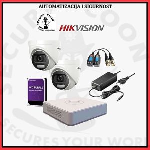 HIKVISION KOMPLET ZA VIDEO NADZOR 8COLOR2MP 1 x 8 kanalni digitalni snimač HIKVISON DS-7108HQHI-K1 Samostojeći 8 kanalni TVI 4Mpx DVR, pentabrid: 8 analogne / TVI, AHD, CVI kamere + 4 IP kamera (do 12), podržava do 6Mpx IP kamere, 1 x HDD, H.265 Pro+ kompresija, rezolucija snimanja 4Mpx Lite, 3Mpx@15fps (samo na 1. i 2. kanalu); 4 MP lite@15fps; 1080p lite/720p/WD1/4CIF/VGA/CIF@25fps /30fps, BNC, HDMI i VGA video izlaz, P2P, LAN, DHCP, DDNS, WEB server, mobile client, dual stream, napajanje 12VDC adapter u kompletu. Specifikacija DS-7108HQHI-K1 1 x 2 TB hatd disk WD purple      • 1TB, SATA3, 64 MB, 3,5", IntelliPower™ rpm      • WD Purple tvrdi diskovi s ekskluzivnom SilkStream ™ tehnologijom omogućavaju mirno, kontinuirano snimanje digitalnog videa i reprodukciju na visokim temperaturama, u audio i video okruženju. S 24x7 tehnoogijom pouzdanosti i ultra-hladnom radu, ovi diskovi su savršeni za sustave videonadzora, DVR i medijske poslužitelje. Specifikacija HDD WD 1TB 8 x PAR  VIDEO BALUNA HD720 – 350m; HD1080 – 300m; HD5/8MP – 200/180m Specifikacija TVI BALUN SA KABELOM 2 x NAPAJANJE 12V 5A Ulazni napon : 230V Izlazni napon/struja : 12VDC / 5A, 60W Konetkori : EU priključak, DC konektor 8 x COLOR VU kamera HIKVISION dome kamera DS-2CE72DFT-F(3,6MM) rezolucija 2 MP objektiv 3,6mm mogućnosti: HDTVI Tehnologija, 24h slika u boji, 3D DNR, Mirror, Smart light, WDR 130 dB, OSD za vanjsku primjenu IP67 Specifikacija kamera DS-2CE72DFT-F(3,6MM) HIKVISION KOMPLET ZA VIDEO NADZOR 8COLOR2MP