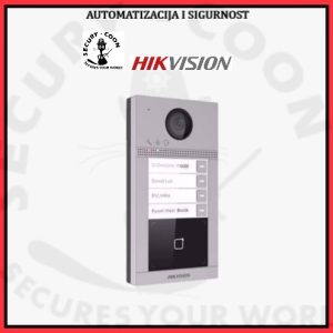 VANJSKA JEDINICA HIKVISION DS-KV8413-WME1-S/Nadgradni Broj pozivnih tipki 4 Kamera 2 MP kolor kamera, IR svjetlosni sklop Kućište IP65, IK08 Mreža 10M/100M Ethernet, WiFi, RS-485 Ugrađen čitač kartica Da Napajanje PoE, 12 VDC Dimenzije 174 mm × 91 mm × 29 mm DS-KV8413-WME1 Vanjska portafonska jedinica s četiri tipke 2 MP kamera WDR, BLC, DNR Kut pokrivanja:  129° IR do 3m IP65, IK08 zaštita  Čitač mifare kartica RS485, 4 alarmna ulaza, 2 izlazna releja, 10/100 Mbps Ethernet Bežično povezivanje s mrežom Napajanje: PoE/12VDC Pohrana: microSD  kartica do 128GB