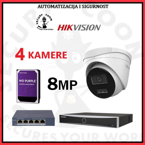 HIKVISION KOMPLET 4 KAMERE IP 8MP