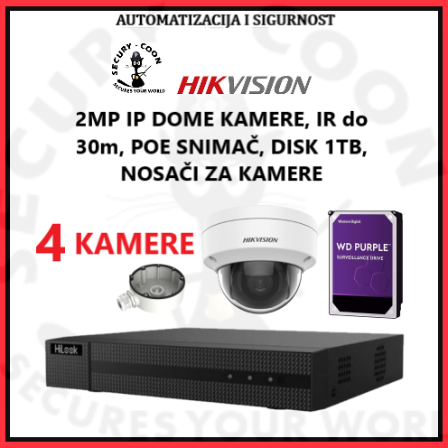 HIKVISION KOMPLET 4 KAMERE IP 2MP
