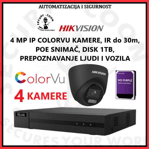 HIKVISION KOMPLET 4 KAMERE IP COLORVU 4MP