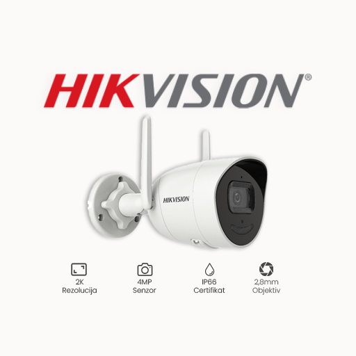 KAMERA 4MP HIKVISION DS-2CV2041G2-IDW (2.8mm) Rezolucija 4 MP Objektiv 2,8mm Mogućnosti DWDR, 3D Digital Noise Reduction (DNR), Back Light Compensation (BLC), WiFi 2,4 GHz IR osvjetljenje do 30m Kompresija H.265+, H.265, H.264+, H.264 Stupanj IP zaštite IP66 Pohrana Ugrađen Micro SD/SDHC/SDXC utor, do 256GB Napajanje 12V DC *Hik-connect nije omogućen sa WiFi konekcijom