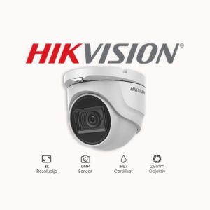 KAMERA 5MP HIKVISION DS-2CE76H8T-ITMF(2,8MM) 5MP • TVI/AHD/CVI/CVBS izlaz • 5MP Progressive Scan CMOS • EXIR 2.0 tehnologija • WDR, 130db MONTAŽA U 3 OSI • IP67 zaštita, 3DDNR, Smart IR • Ultra Low Light Leća: 2,8mm (98°) Signal: PAL/NTSC Efektivni pikseli: 2560(š)x1944(v) Video frame rate: 2560x1944@20fps Sinkronizacija: interna Domet IR-a: do 30m Dan/Noć: IR filter sa automatskom promjenom Smart IR, Automatski white balance, auto gain control, kontrola elektronskog okidača Angle Adjustment: 0°-360°, Tilt: 0°-180°, Rotacija: 0°-360° Minimalno osvjetljenje: 0.003Lux @ F1.2 HD Video izlaz: analogni HD Odnos signal/šum: 62dB Napajanje: 12VDC Radna temperatura: -40C ~ 60C Potrošnja struje: 5,8w Dimenzije: 90 mm × 79,37 mm Masa: 300g Dostupna opcija: NOSAČ KAMERE DS-1280ZJ-XS