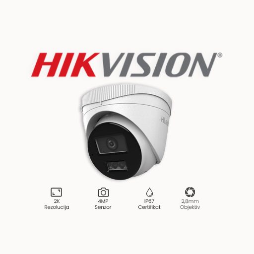 KAMERA 4MP HIKVISION IPC-T240HA-LU (2.8mm) Tehnički podaci: Rezolucija 4 MP Objektiv 2,8mm Mogućnosti Wide Dynamic Range WDR 120dB, 3D Digital Noise Reduction (DNR), Back Light Compensation (BLC), ugrađen mikrofon IR do 30m Kompresija H.265+, H.265, H.264+, H.264 Stupanj IP zaštite Za vanjsku primjenu, IP67 Napajanje 12V DC ili PoE (Power over Ethernet) Specifikacija Visoka kvaliteta slike s rezolucijom od 4 MP Podržava otkrivanje ljudi i vozila Smart Dual-Light: napredna tehnologija s velikim dometom Ugrađeni mikrofon za audio sigurnost u stvarnom vremenu Otporan na vodu i prašinu (IP67) Učinkovita H.265+ tehnologija kompresije