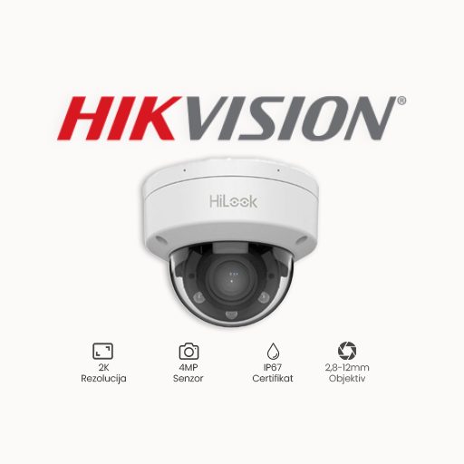 KAMERA 4MP HIKVISION IPC-D640HA-LZU (2.8-12mm) Tehnički podaci: Rezolucija 4 MP Objektiv varifokalni, 2,8mm-12mm Mogućnosti True WDR 120db, 3D Digital Noise Reduction (DNR), Back Light Compensation (BLC), utor za micro SD karticu 512 GB, ugrađen mikrofon IR osvjetljenje do 30m Kompresija H.265+, H.265, H.264+, H.264 Stupanj IP zaštite IP67, IK08 Napajanje 12V DC ili PoE (Power over Ethernet) Specifikacija Priručnik Visoka kvaliteta slike s rezolucijom od 4 MP Podržava otkrivanje ljudi i vozila Smart Hybrid Light: napredna tehnologija s velikim dometom Jasna slika u odnosu na jako pozadinsko svjetlo zahvaljujući istinskoj WDR tehnologiji od 120 dB Učinkovita H.265+ tehnologija kompresije Podržava ugrađenu pohranu do 512 GB (utor za SD karticu) Ugrađeni mikrofon za audio sigurnost u stvarnom vremenu Motorizirani varifokalni objektiv od 2,8 do 12 mm za jednostavnu instalaciju i nadzor Otporan na vodu i prašinu (IP67) i vandal (IK08)