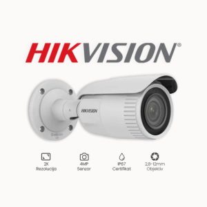 KAMERA 4MP HIKVISION DS-2CD1643G2-IZ (2.8-12mm) Tehnički podaci: Rezolucija 4 MP Objektiv 2.8mm-12mm Mogućnosti True WDR 120db, 3D Digital Noise Reduction (DNR), Back Light Compensation (BLC) IR osvjetljenje do 30m Kompresija H.265, H.265+, H.264+, H.264, MJPEG Stupanj IP zaštite Za vanjsku primjenu, IP67 Napajanje 12V DC ili PoE (Power over Ethernet) Specifikacija Slika visoke kvalitete s rezolucijom od 4 MP Podržava otkrivanje ljudi i vozila Motorizirani varifokalni objektiv od 2,8 do 12 mm za jednostavnu instalaciju i nadzor Utor za memorijsku karticu do 256 GB za pohranu Otporan na vodu i prašinu (IP67) EXIR 2.0: napredna infracrvena tehnologija s dugim IC dometom Jasna slika čak i uz jako pozadinsko osvjetljenje zahvaljujući WDR tehnologiji od 120 dB Učinkovita H.265+ tehnologija kompresije