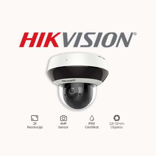 KAMERA 4MP HIKVISION DS-2DE2A404IW-DE3/W Rezolucija 4 MP Objektiv 2,8mm-12mm Zoom 4x optički zoom, 16x digitalni zoom Mogućnosti Dan/noć, WDR 120 dB, 3D DNR, EIS, Regional Exposure, Regional Focus, ANR (Automatic Network Replenishment), WiFi IR osvjetljenje do 20m Kompresija H.265+, H.265 Stupanj IP zaštite Za vanjsku primjenu, IP66, IK8 zaštita kućišta Dodatne funkcije Pan:355°, Tilt: 0°do 90° Pohrana Ugrađen Micro SD utor, do 256GB Napajanje 12V DC ili PoE+, max 18W