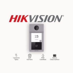 VANJSKA JEDINICA HIKVISION DS-KV8113-WME1-S/Nadgradni Broj pozivnih tipki 1 Kamera 2 MP kolor kamera, IR svjetlosni sklop Kućište IP65, IK08 Mreža 10M/100M Ethernet, WiFi, RS-485 Ugrađen čitač kartica Da Napajanje PoE, 12 VDC Dimenzije 174 mm × 91 mm × 29 mm Podržava Wi-Fi, praktično postavljanje i nije potrebno ožičenje Podrška za web konfiguraciju Aluminijska legura, lijep industrijski dizajn, IP65, IK08, 3 indikatora integrirana Unutarnji Mifare čitač kartica, 1-kanalna kontrola pristupa unutarnje stanice Suzbijanje buke i poništavanje jeke 2MP HD kamera s IR dodatkom Standardni PoE/12 VDC