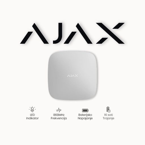 Centralna jedinica (HUB) bežičnog protuprovalnog sustava sa integriranim LAN i dual sim LTE komunikatorom, omogućeno dodavanje i rad do 100 bežičnih uređaja, 9 particija, max 50 korisnika. Podržava videoverifikaciju sa Ajax MotionCamera detektora pokreta sa ugrađenom kamerom. Ugrađena back-up baterija. Bijele boje