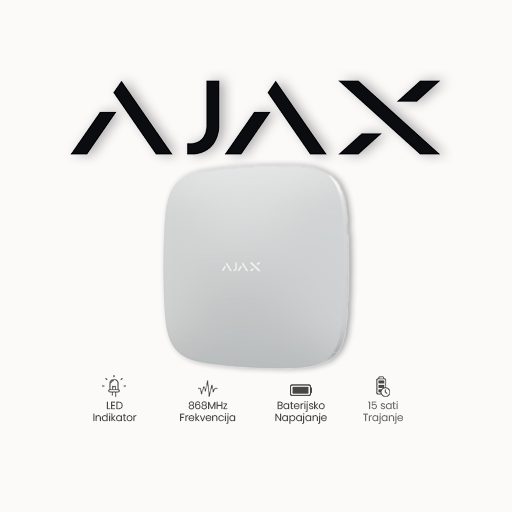 Centralna jedinica (HUB) bežičnog protuprovalnog sustava sa integriranim LAN i GSM/GPRS komunikatorom, omogućeno dodavanje i rad do 100 bežičnih uređaja, 9 particija, max 50 korisnika. Ugrađena back-up baterija. Bijele boje