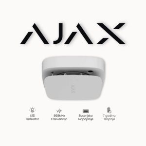 Ajax FireProtect 2 RB (Heat/Smoke) WH Bežični detektor dima, fiksne temperature i naglog povećanja temperature druge generacije sa ZAMJENJIVOM baterijom, sa ugrađenom piezzo sirenom 85dB@1m. Bijele boje