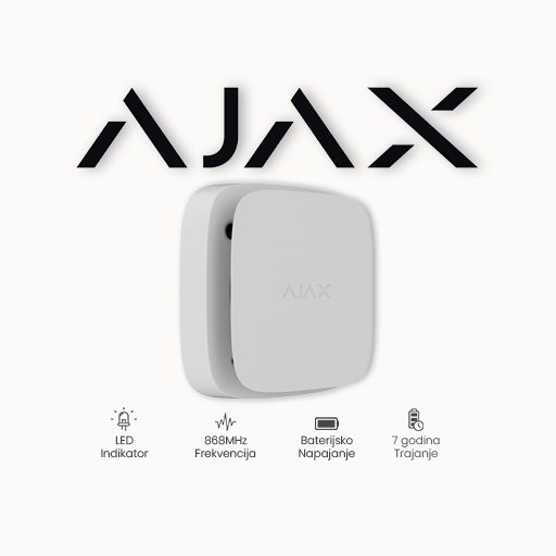 Ajax FireProtect 2 RB (Heat/Smoke/CO) WH Bežični detektor dima druge generacije sa ZAMJENJIVOM baterijom, CO, fiksne temperature i naglog povećanja temperature sa ugrađenom piezzo sirenom 85dB@1m. Bijele boje