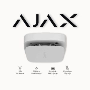 Ajax FireProtect 2 SB (Heat/Smoke) WH Bežični detektor dima ,fiksne temperature i naglog povećanja temperature druge generacije sa NEZAMJENJIVOM baterijom, sa ugrađenom piezzo sirenom 85dB@1m. Bijele boje