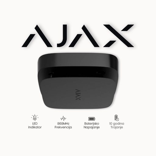 Ajax FireProtect 2 SB (Heat/Smoke/CO) BL Bežični detektor dima druge generacije sa NEZAMJENJIVOM baterijom, CO, fiksne temperature i naglog povećanja temperature sa ugrađenom piezzo sirenom 85dB@1m. Crne boje