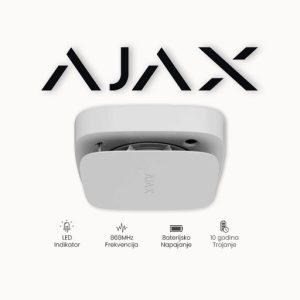Ajax FireProtect 2 SB (Heat/Smoke/CO) WH Bežični detektor dima druge generacije sa NEZAMJENJIVOM baterijom, CO, fiksne temperature i naglog povećanja temperature sa ugrađenom piezzo sirenom 85dB@1m. Bijele boje