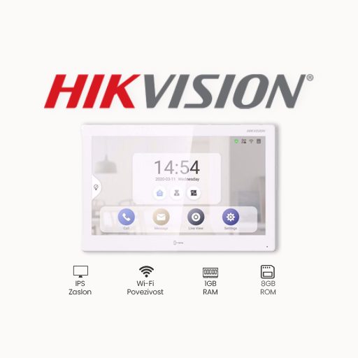 Hikvision DS-KH9510-WTE1 je napredna 10,1-inčna unutarnja jedinica za IP videoportafone